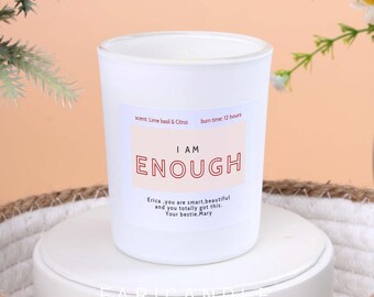 I Am Enough Candle,Frosted Glass  Affirmation Gift