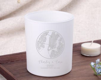 Personalised Engagement tealight holder : Engraved Map, Names & Date