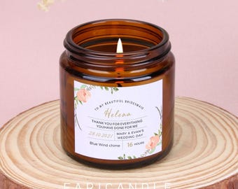 Personalised Bridesmaid Candle Gift: Soy Wax Apothecary Jar, Peony Label