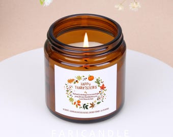 Bougie d'action de grâce personnalisée : pot d'apothicaire au parfum d'automne, cire de soja