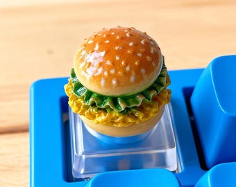 Resin Hamburger Keycap with Clear Base for ESC | 23mm Tall, 3D Food Theme