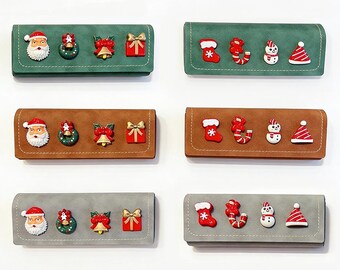 Christmas Theme Eco-Friendly PU Leather Glasses Case | Multiple Styles (Red/Green/Gray), Portable Holiday Gift