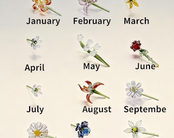 Hand-Blown Glass Birth Month Flowers | 12 Months Birth Flowers, Eternal Glass Bouquet, Personalized Birthday Gifts