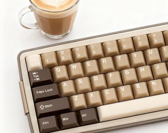 Coconut Latte Coffee Theme PBT Keycaps | 164-Key Full Set, Cherry Profile, Semi-Translucent Design