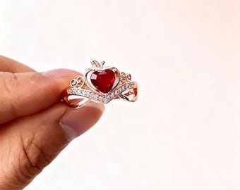 Rosy Gold 925 Sterling Silver Crown Ring | Adjustable Princess Style