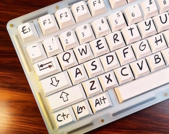 Hand-Drawn Doodle White PBT Keycaps | 133-Key Artist Set | Cherry Profile | Broad Mechanical Keyboard Compatibility