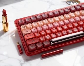 Red Lipstick Themed Keycaps | 132-Key PBT+PC Set | Hoa Profile UV Printed