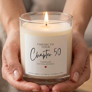 Cheers to Your Chapter 50 Personalized Fiftieth Birthday Candle – Just Getting Started Positive Aging Book Lover Gift