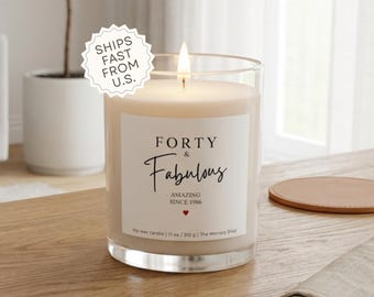 Forty and Fabulous gepersonaliseerde kaars 40e verjaardag, mijlpaalcadeau voor haar, sojawas