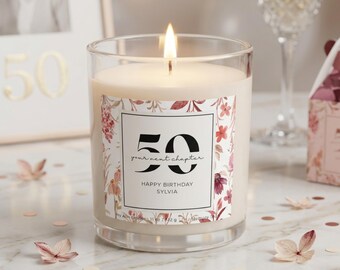 Vela personalizada para el 50 cumpleaños – Regalo especial para celebrar los 50 años – Decoración femenina floral rosa