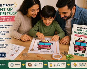 Light Up Fire Truck Paper Circuit Activity  Printable STEM Project for Kids Ages 7-10 LED Circuit Craft PDF Homeschool Science Activity