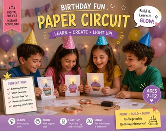 Light Up Cupcake Birthday Card  Paper Circuit STEM Activity  Printable Craft for Kids  Homeschool Science Project  Birthday  Activity PDF