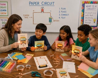 Light Up School Bus Paper Circuit Activity STEM Printable PDF for Kids Grade 1 Homeschool & Classroom Science Project Instant Download
