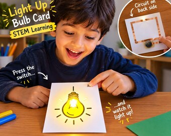 Light Up bulb paper  circuit card Printable  diy LED Circuit Craft for Kids | STEM Science Activity  Paper Electronics Project Digital PDF