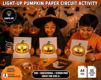 Light Up Paper Circuit Pumpkin Card Printable  Halloween STEM Activity for Kids  DIY Electronic Pumpkin Card  Digital PDF Craft