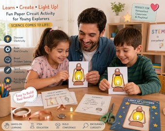 Light Up Lantern Card Printable for kids grade 1 Paper Circuit STEM Activity DIY Science Craft  Homeschool & Classroom PDF Instant Download