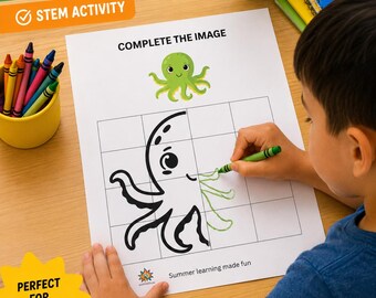 Complete the Picture Activity instant download Summer  stem  Activity worksheet   for Kids Age 4 -7 Printable for homeschooling  classroom
