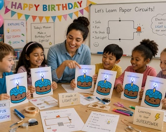Light Up Birthday Card Printable  Paper Circuit STEM Activity Birthday Craft for Kids | Science Project  Digital Download PDF STE