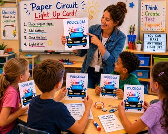 DIY Paper Circuit Light-Up Police Car Card STEM Activity for Kids Printable Electronics Craft  Homeschool Science Project