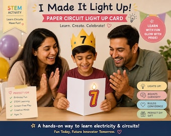 7th Birthday Light Up Card Printable  Paper Circuit STEM Activity for Kids DIY Birthday Card Craft  Screen Free Learning Activity