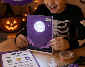 Light Up Halloween Paper Circuit Card Printable | Interactive STEM Activity for Kids | Halloween Craft | A4 & US Letter Digital PDF