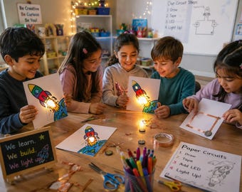 Paper Circuit Light Up Card  Rocket STEM homeschool Activity for Kids  Printable STEAM Science Craft  LED Circuit Project  Digital Download