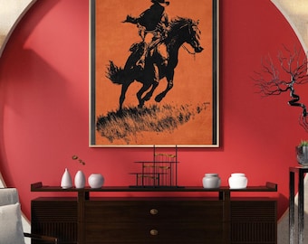 Póster de vaquero montando a caballo, pósteres verticales mate / Arte de pared occidental de rodeo