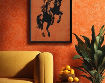 Póster vertical mate de vaquero occidental a caballo / Arte mural campestre de rodeo