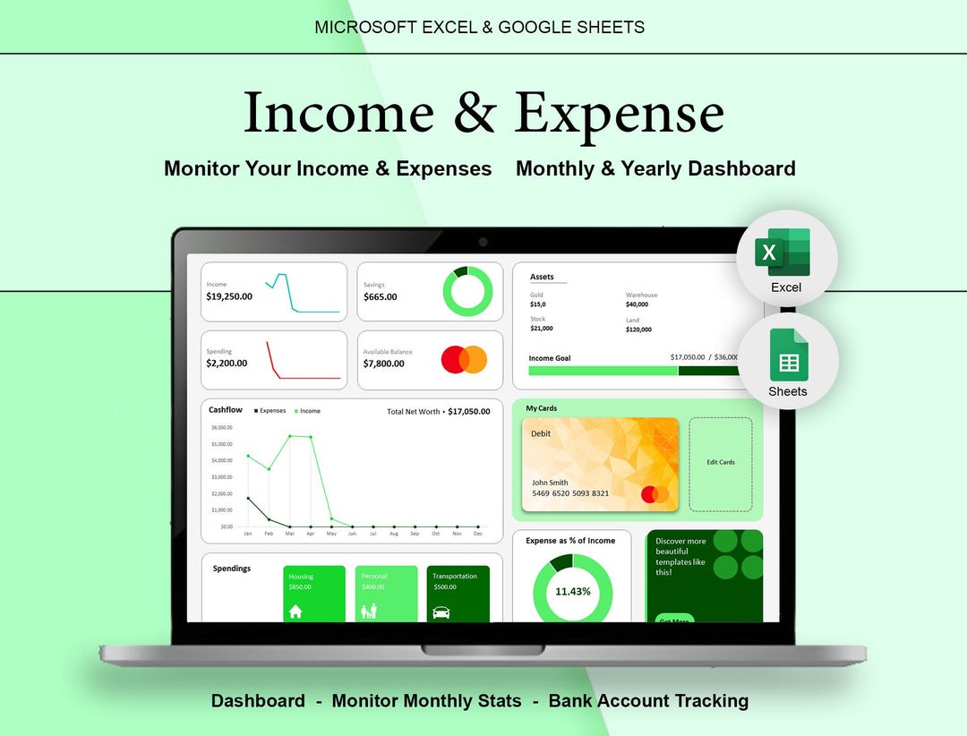 Income & Expense Tracker - Monthly Budget Excel Spreadsheet for