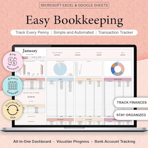 Small Business Bookkeeping Template Excel & Google Sheets Profit Loss Statement and Income Expense Tracker Tax Accounting Financial Report