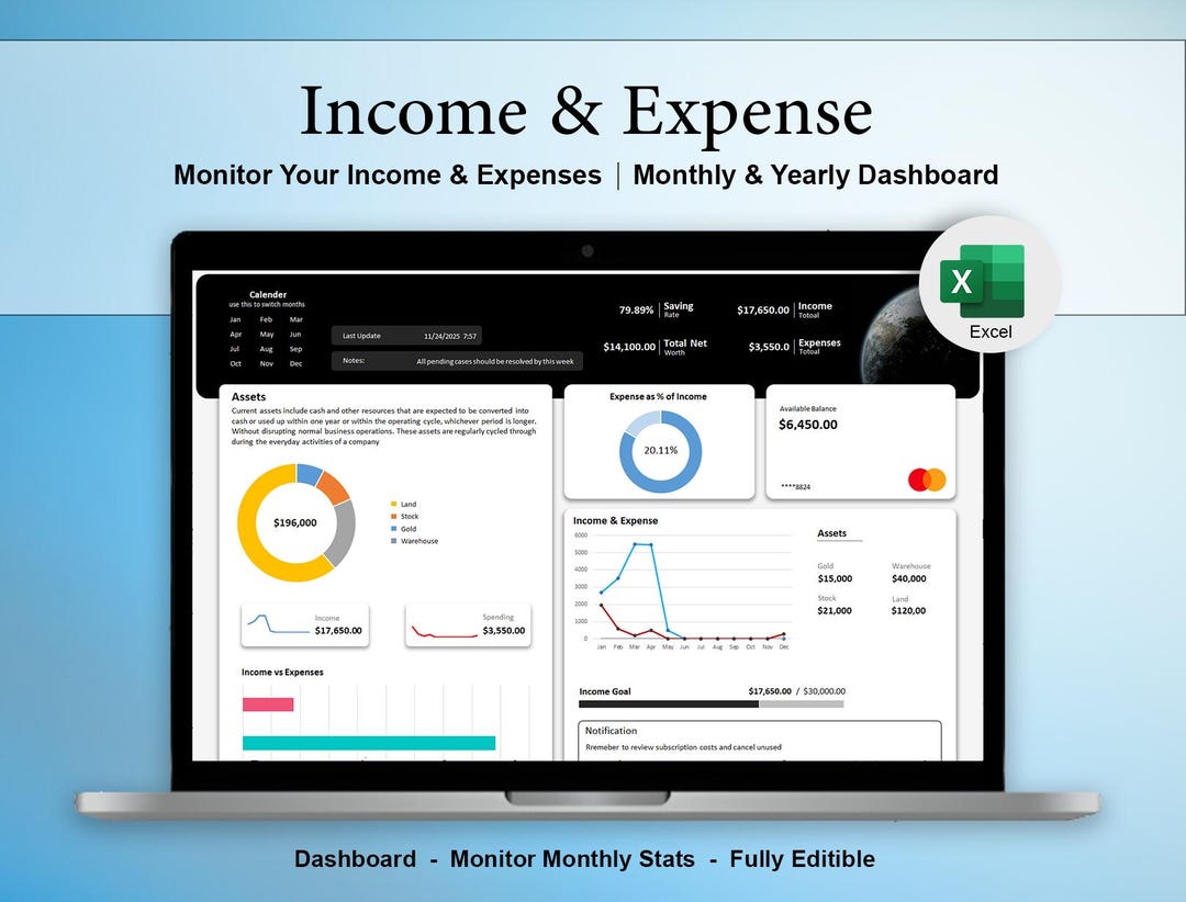Income & Expense Tracker Excel | Budget Planner Spreadsheet | Personal ...