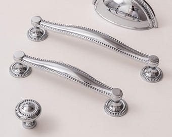 Chrome Brass Cabinet Handles Luxury Kitchen Drawer Pulls, Silver Brass Dresser Handle Furniture knobs