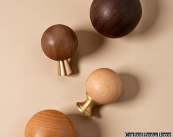 Brass Base Wood Knobs - Modern Cabinet, Drawer, and Wardrobe Pulls