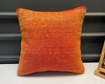 Terracotta Kilim Turkish Style Throw Pillow Cover - 18x18 Inch, Linen, Zipper Closure