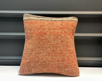 Vintage Terrakotta Kilim Kissenbezug - 12x12 handgewebtes türkisches Kissen