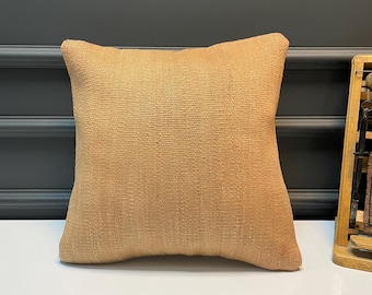 Vintage Turkish Kilim Pillow Cover – Beige Brown Rug Cushion, Boho Home Decor
