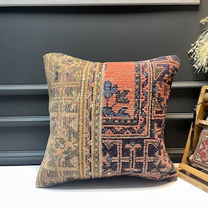 Patchwork Anatolian Kilim Cushion, Rustic Boho Sofa Bench Decor, Ethnic Accent Pillow