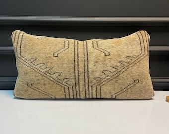 Beige Tribal Kilim, Neutral Boho Decor, Handmade Upcycled Wool Cushion
