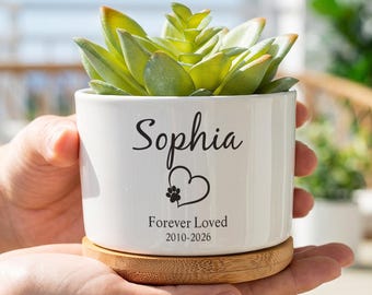 Gepersonaliseerde plantenbak voor huisdier, hartpootafdruk keramische succulente pot, Forever Loved Sympathy-cadeau voor kat