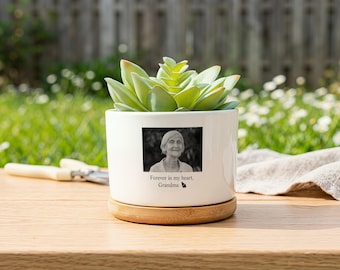 Personalized Memorial Planter, Custom Photo Keepsake Pot For Grandma, In Memory Gift For Loved Ones, Remembrance Succulent Gift