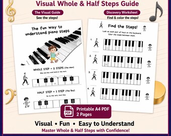Piano Theory Worksheet | Visual Whole & Half Steps Guide (PDF)