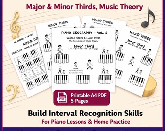 Piano Intervals Worksheet: Major & Minor Thirds, Music Theory (PDF Download)