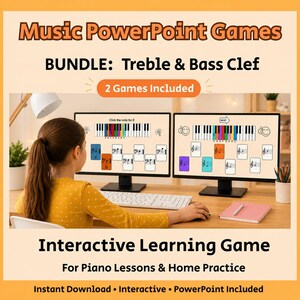 BUNDLE: Interactive Piano Notes Game | Treble & Bass Clef | Digital PowerPoint Tools