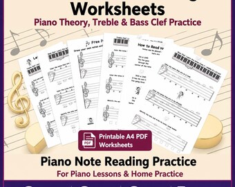 Music Note Reading Worksheets | Piano Theory, Treble & Bass Clef Practice (PDF)
