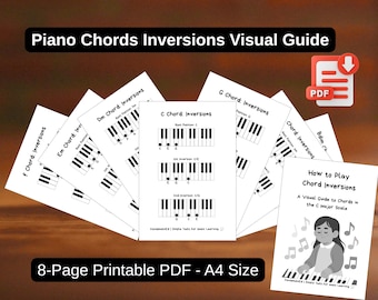 Piano Chord Inversions Guide | Visual Music Theory Worksheets (Printable PDF A4)