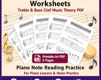 Piano Note Reading Worksheets | Treble & Bass Clef Music Theory PDF