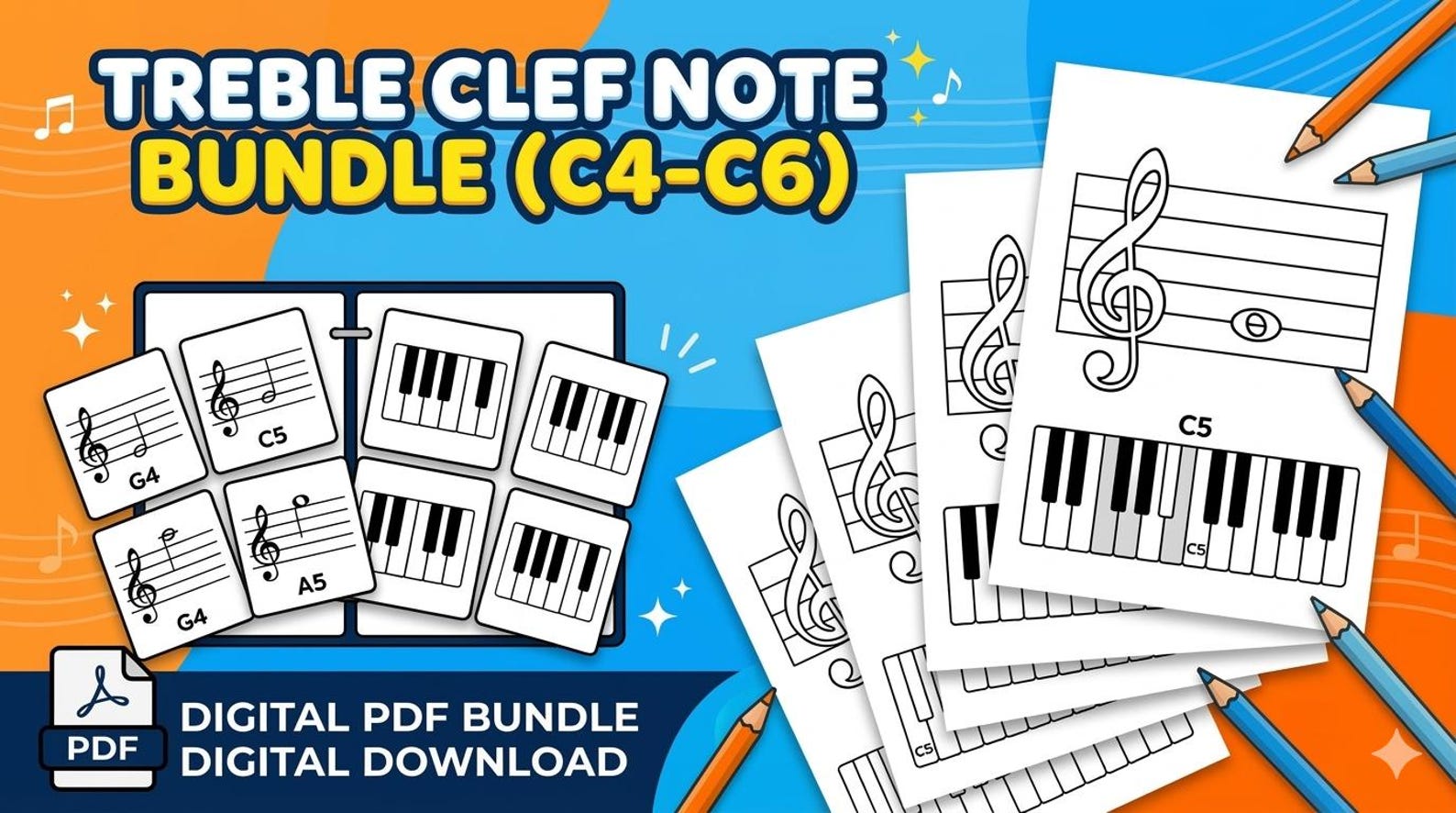 Treble Clef Note Bundle With Piano Coloring Sheets and Matching Game - Etsy