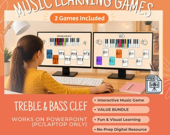 BUNDLE: Interactive Piano Notes Game | Treble & Bass Clef | Digital PowerPoint Tools