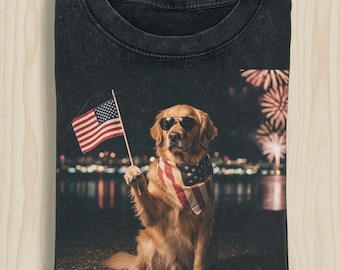 Golden Retriever 4th of July Shirt, Patriotic Dog T-Shirt, American Flag Golden Retriever Tee, USA Dog Lover Gift, Independence Day Shirt