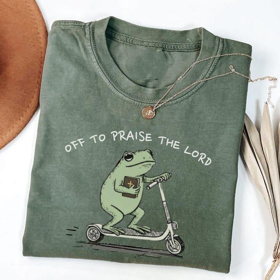 Funny Frog Off To Praise The Lord Christian T-Shirt, Unisex Tee, Bible Study Shirt, Jesus Church Faith Humor Gift